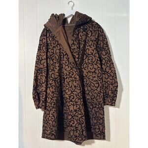Art to Wear Bronze Taffeta Opera Coat Velvet Flocked Scroll Pleated Collar